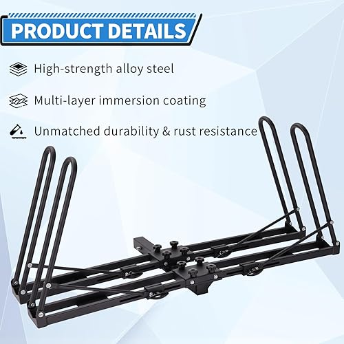 Miniatura 2 de Portabicicletas plegable, plataforma de 2 portabicicletas para coche y SUV, instalación sin herramientas, se adapta a receptores de 2 pulgadas