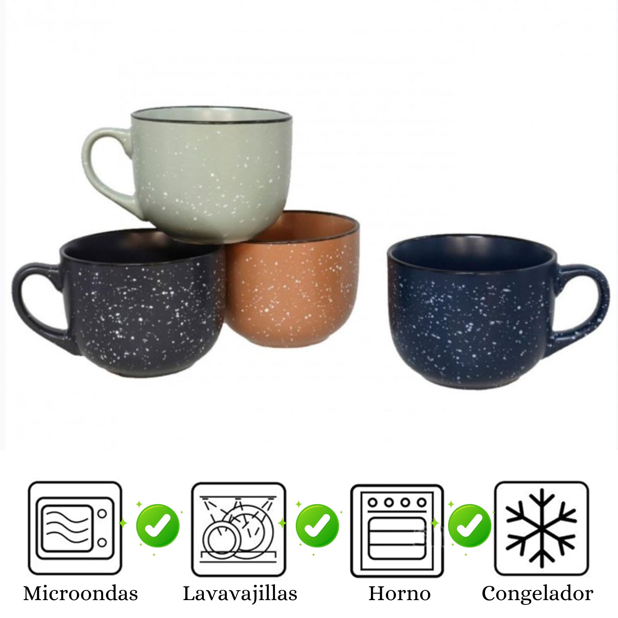 Set de 4 Tazones de Cerámica 500 ml - Diseño Moderno con Acabado en Colores Elegantes - para Café, Desayuno, Té, Sopas o Cereales - Resistentes y Apta para Microondas y Lavavajillas - No Pierden Color