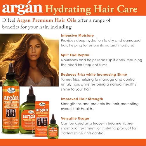 Miniatura 3 de Difeel Aceite hidratante de argán para el cabello, 8 onzas, aceite capilar para cabello seco y tratamiento de aceite natural para el cabello