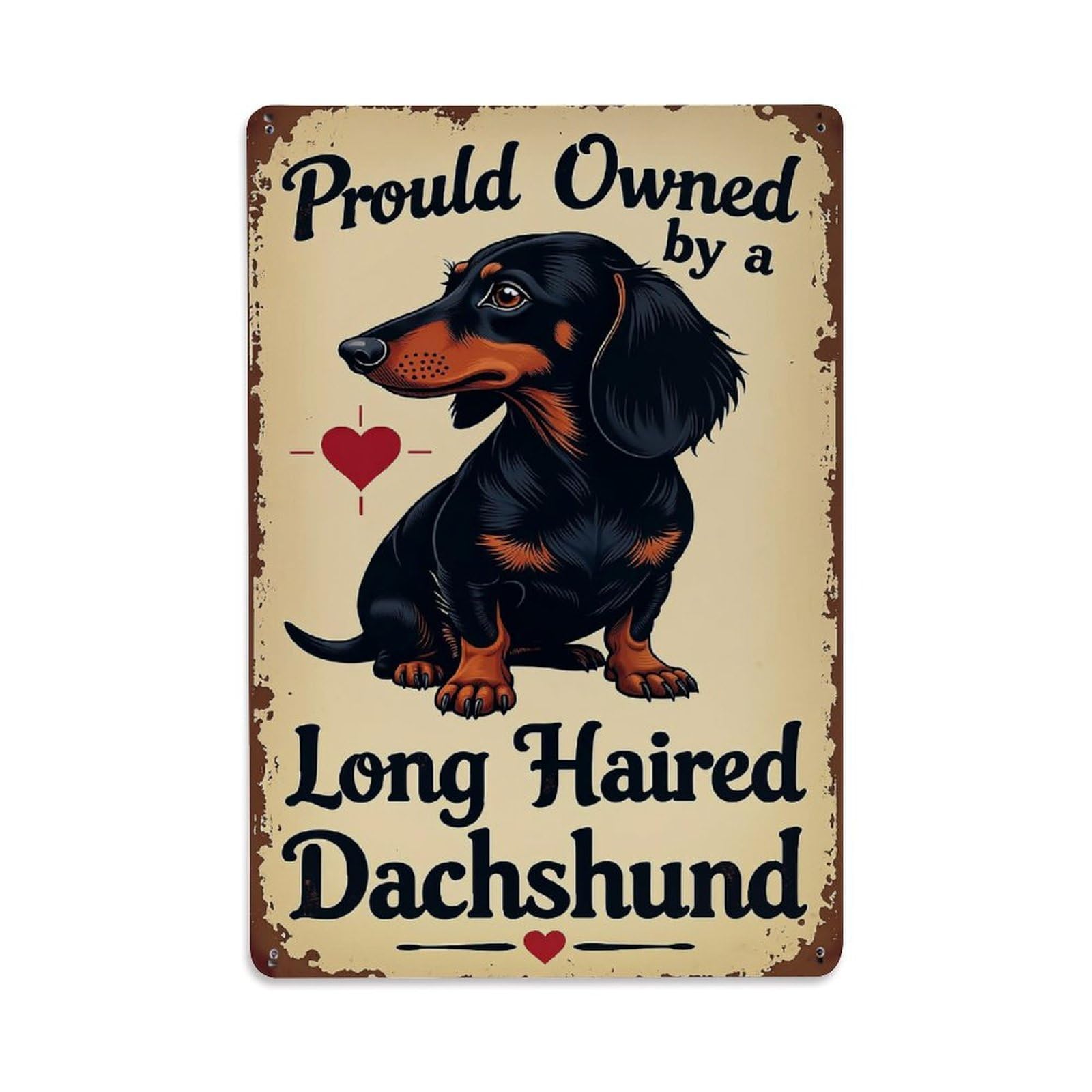 Jdfenggu Vintage Proud Owned By Long Haired Dachshund Retro Metal Tin Sign, Metal Poster For Bar, Home, Man Cave, Kitchen, Laundry Room Art Decor 8X12 Inch