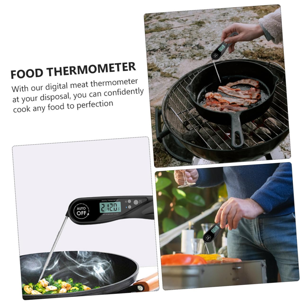 1 Pc Termómetro De Barbacoa Termómetro Para Carne Freír Termómetro De Alimentos Parrilla De Comida Termómetro Digital Termometro Para Carnes Abdominales Black