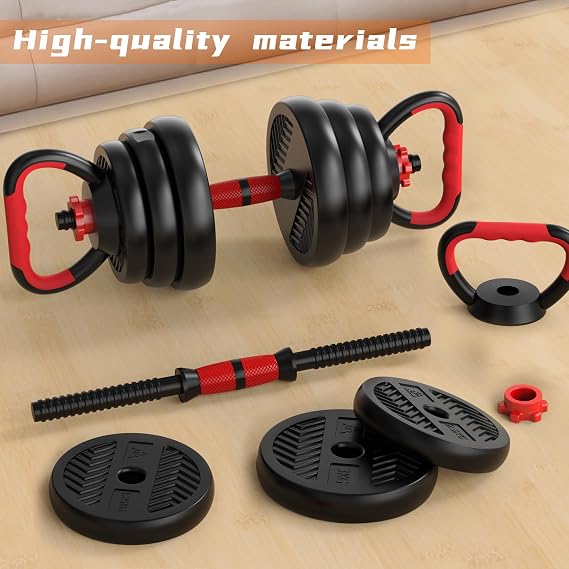Adjustable Dumbbell Set | 85Lbs Free Weights Dumbbells Set | 4-in-1 Dumbbell, Barbell, Kettlebell, Push-up | Home Fitness Workout Equipment for Men Women