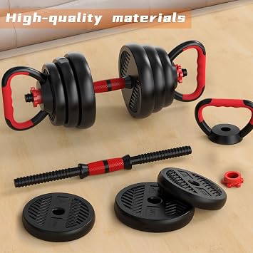 Adjustable Dumbbell Set | 85Lbs Free Weights Dumbbells Set | 4-in-1 Dumbbell, Barbell, Kettlebell, Push-up | Home Fitness Workout Equipment for Men Women