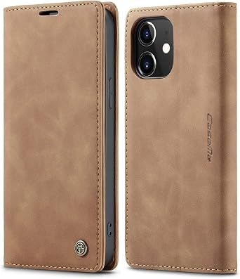 SINIANL Leather Case Compatible with iPhone 12 Pro Max Case Wallet, Brown