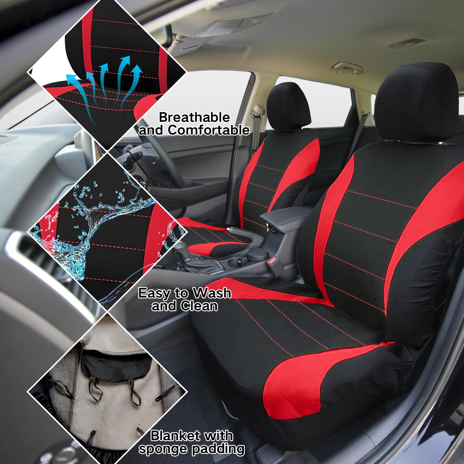 2 coprisedili per auto, coppia di coprisedili anteriori, facili da installare, coprisedili anteriori e poggiatesta, comodi e traspiranti, protezione interna universale per auto, camion (rosso)