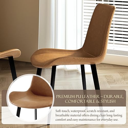 Miniatura 4 de Juego de 4 sillas de comedor, modernas sillas de comedor tapizadas de piel sintética con patas de metal resistentes y respaldo cómodo, sillas