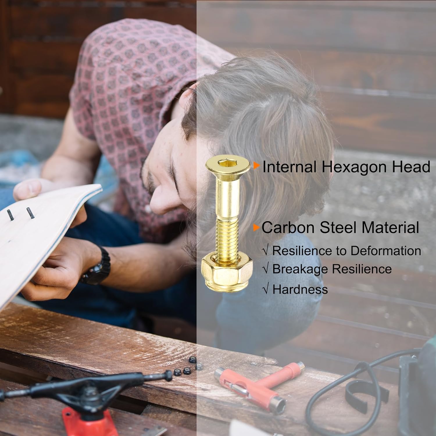 PATIKIL Skateboard Hardware Bolt, Carbon Steel Truck Mounting Screws Bolts Nuts Set for Skateboard Cruiser image 3 of 5 B0DD6ZDPT6