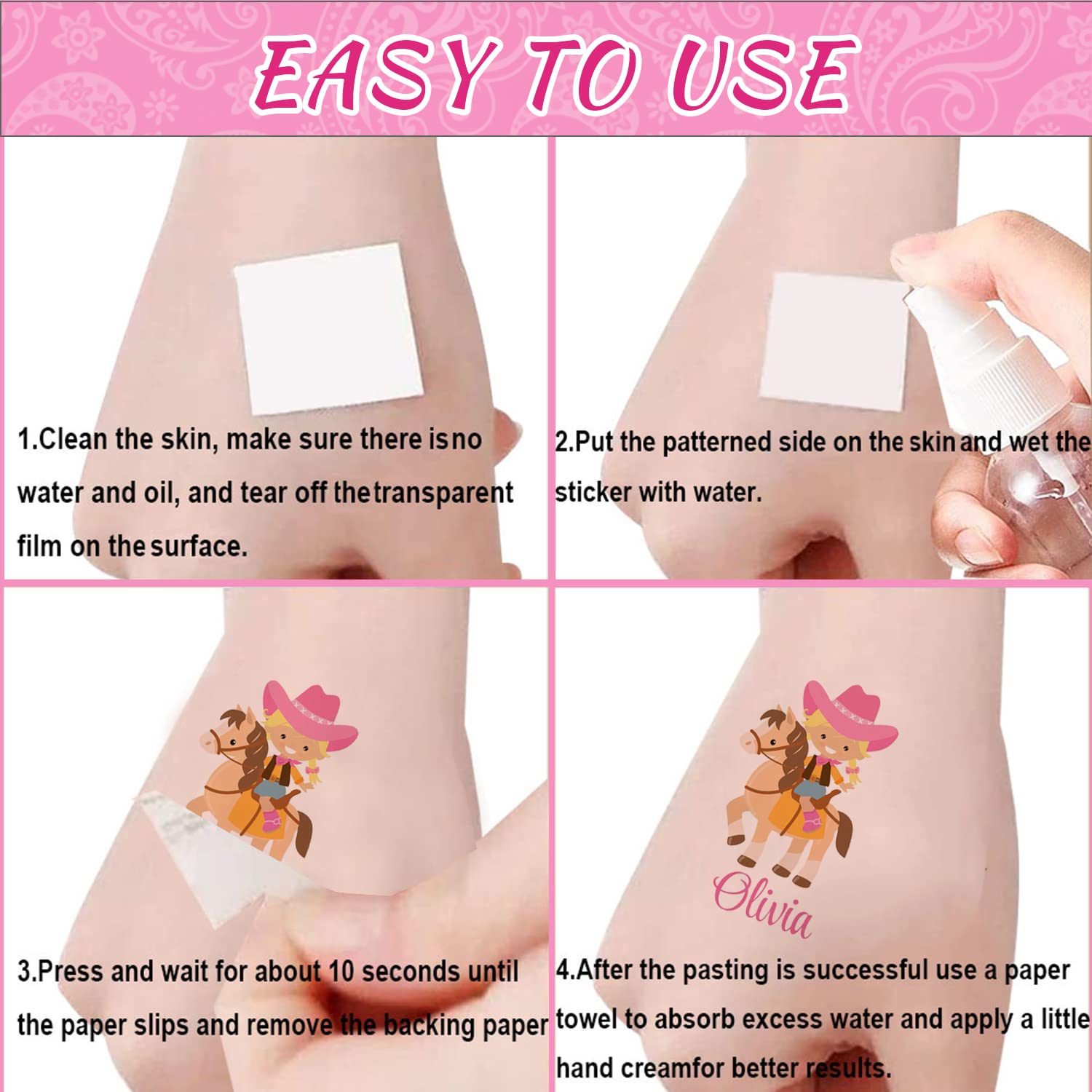 20 Hojas De Tatuajes Temporales De Caballo Para Niñas – Temática Cowgirl Rosa – Impermeables Y Fáciles De Aplicar – Ideales Para Fiestas De Rodeo Y Cumpleaños