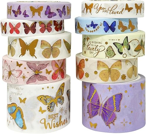 allydrew Juego de caja decorativa de cinta washi de lámina dorada para artes y manualidades, álbumes de recortes, papelería, diario (10 rollos),