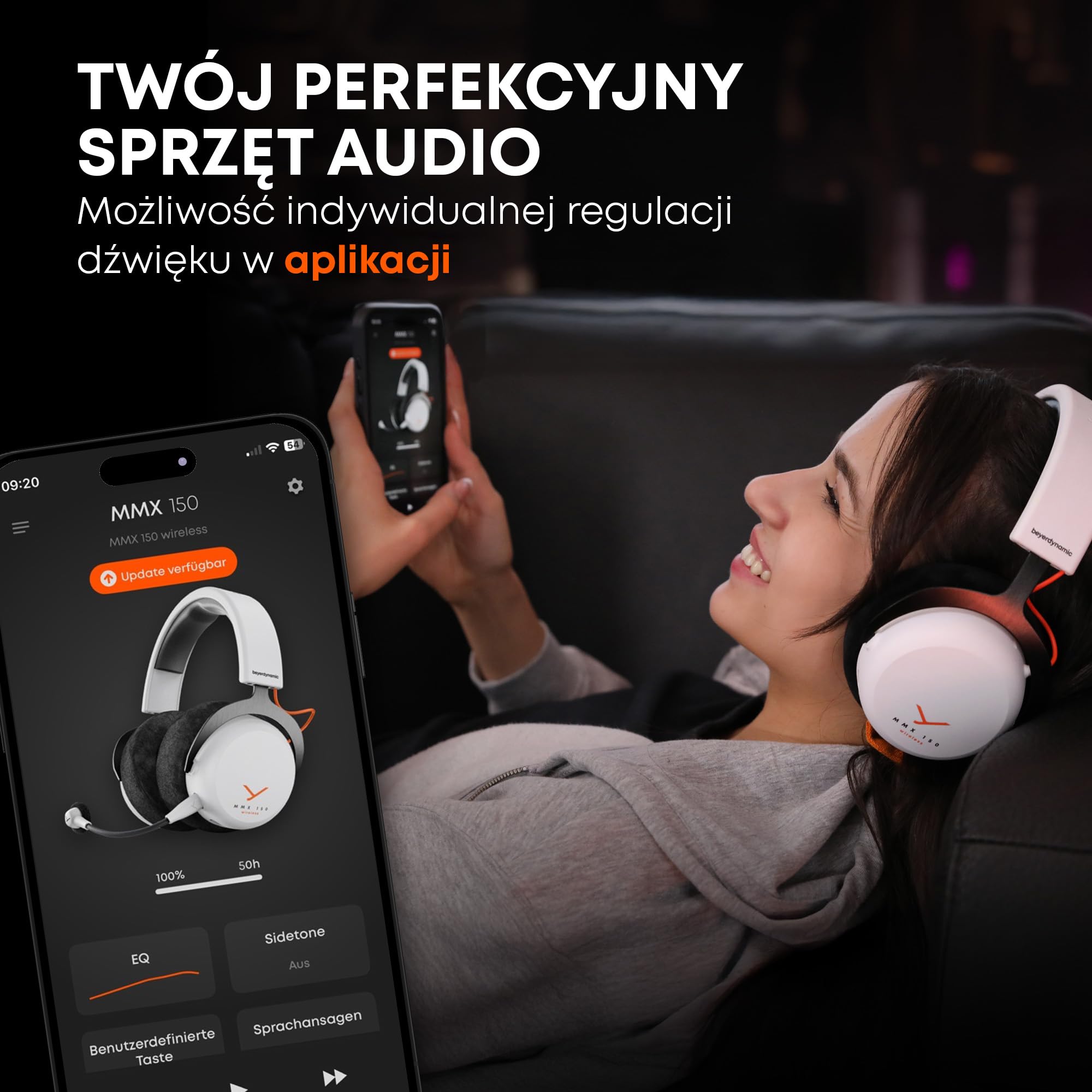 beyerdynamic MMX 150 Wireless – Bezprzewodowy zestaw słuchawkowy do gier z aplikacją do personalizacji dźwięku, welurowymi nausznikami i 50-godzinnym czasem pracy baterii w czarno