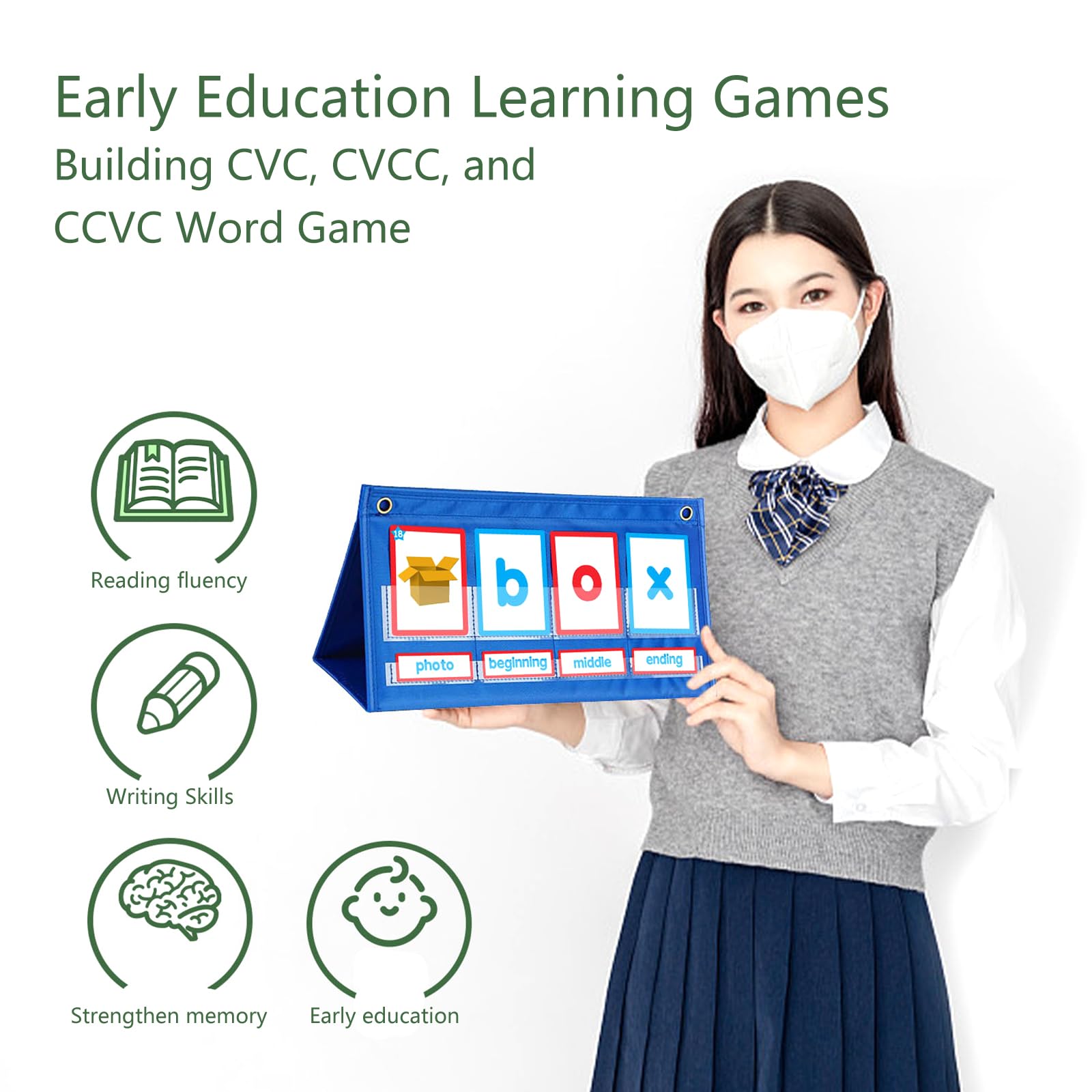 CVC Word Builder Desktop Taschendiagramm, Zeltkarten Set, Phonics Spiele, Rechtschreib Lernspielzeug für von 5, 6, 7, 8 Jahren Cvc Word Rechtschreibspiele, Vorschul und Kindergarten