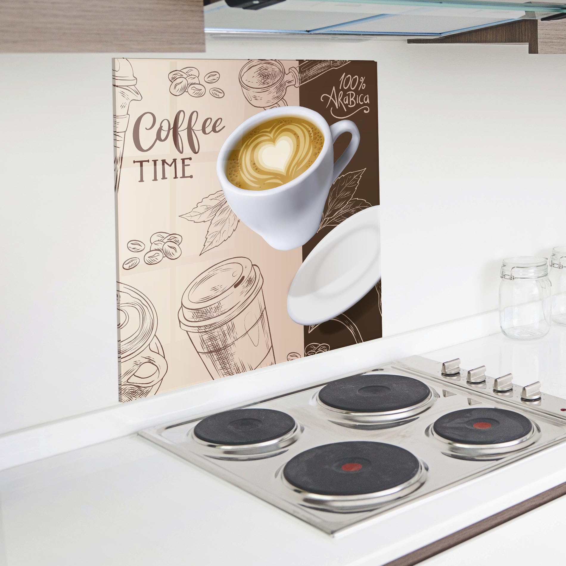 ARTHUB® Küchenrückwand aus Glas 60x60 cm, 4mm ESG | Spritzschutz, Glasplatte, Herdspritzschutz, Wandschutz für Herd, Hartglas, Lebensmittel, Kaffee, Coffee Time
