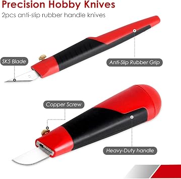 FASTPRO 40-Piece Precision Hobby Knife Set, 3pcs Craft Knives with 33pcs Blades, Exacto Knife Set Included Tweezers, Grindstone, Steel Ruler, Vernier Caliper and Storage Case
