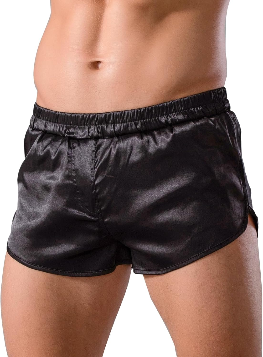 Mens Satin Silk Boxers Sexy Lounge Shorts 3 Inch Inseam Pajama Bottoms Silky Boxer Briefs