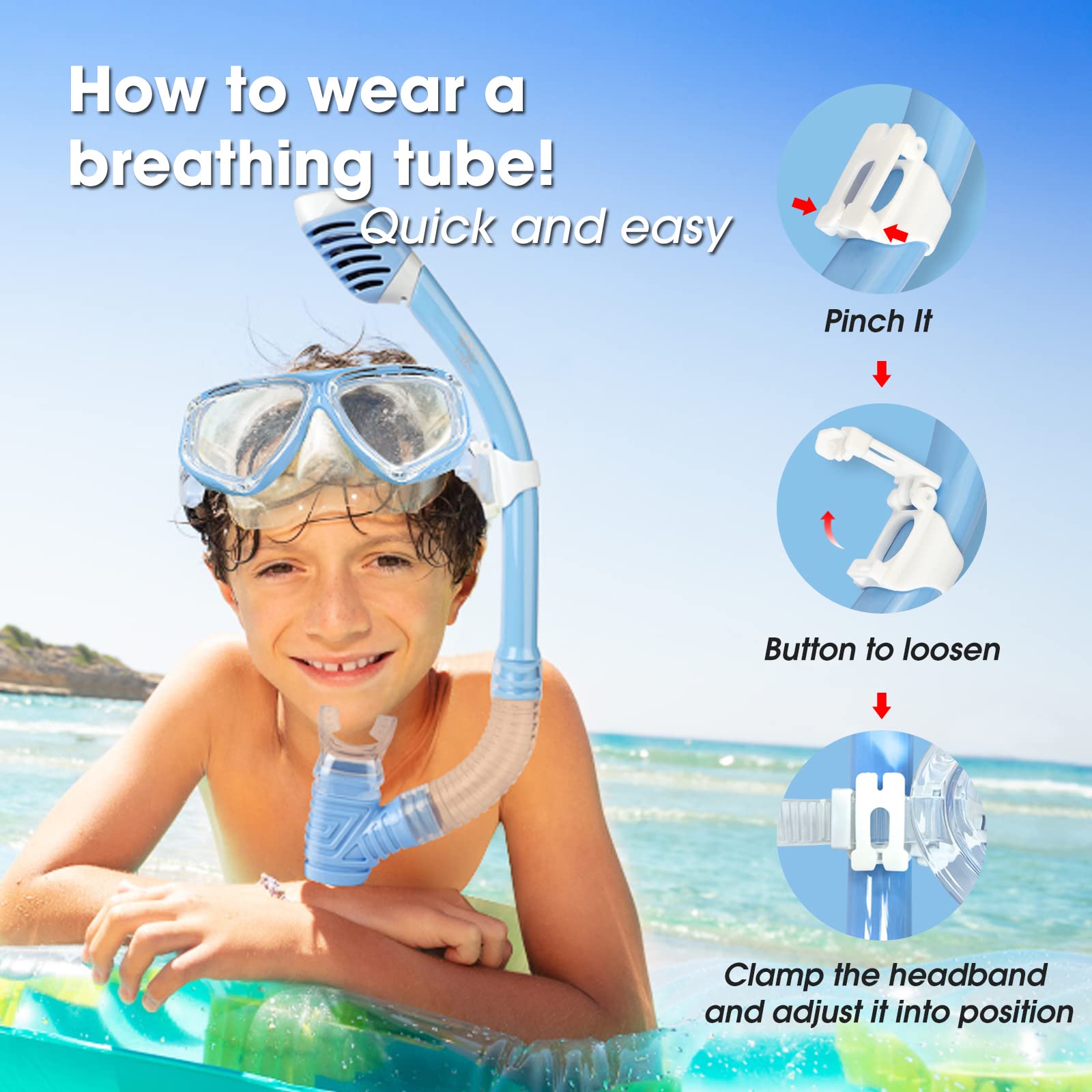 Dry Top - Set da snorkeling per bambini, unisex, anti appannamento, vista panoramica, con boccaglio per ragazzi e ragazze, attrezzatura da snorkeling per nuoto da 3 a 12 anni