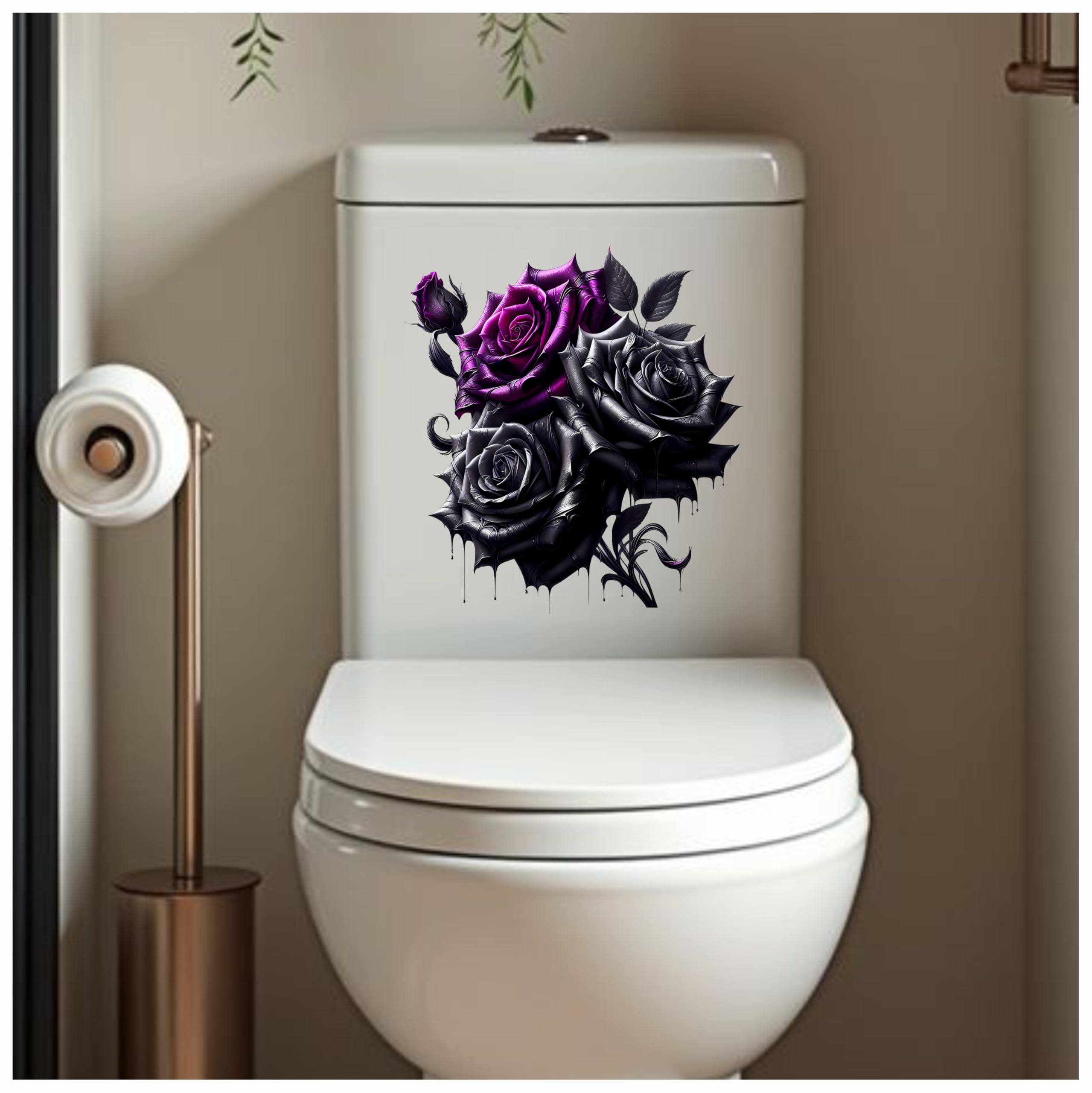 Dark Rose Flower Toilet Seat Lid Decals, Non Transparent, Cover Marks, No Unsightly Film, No White Edges, 21cm Tall, Weatherproof, Multi Purpose Purple Floral Vinyl Stickers