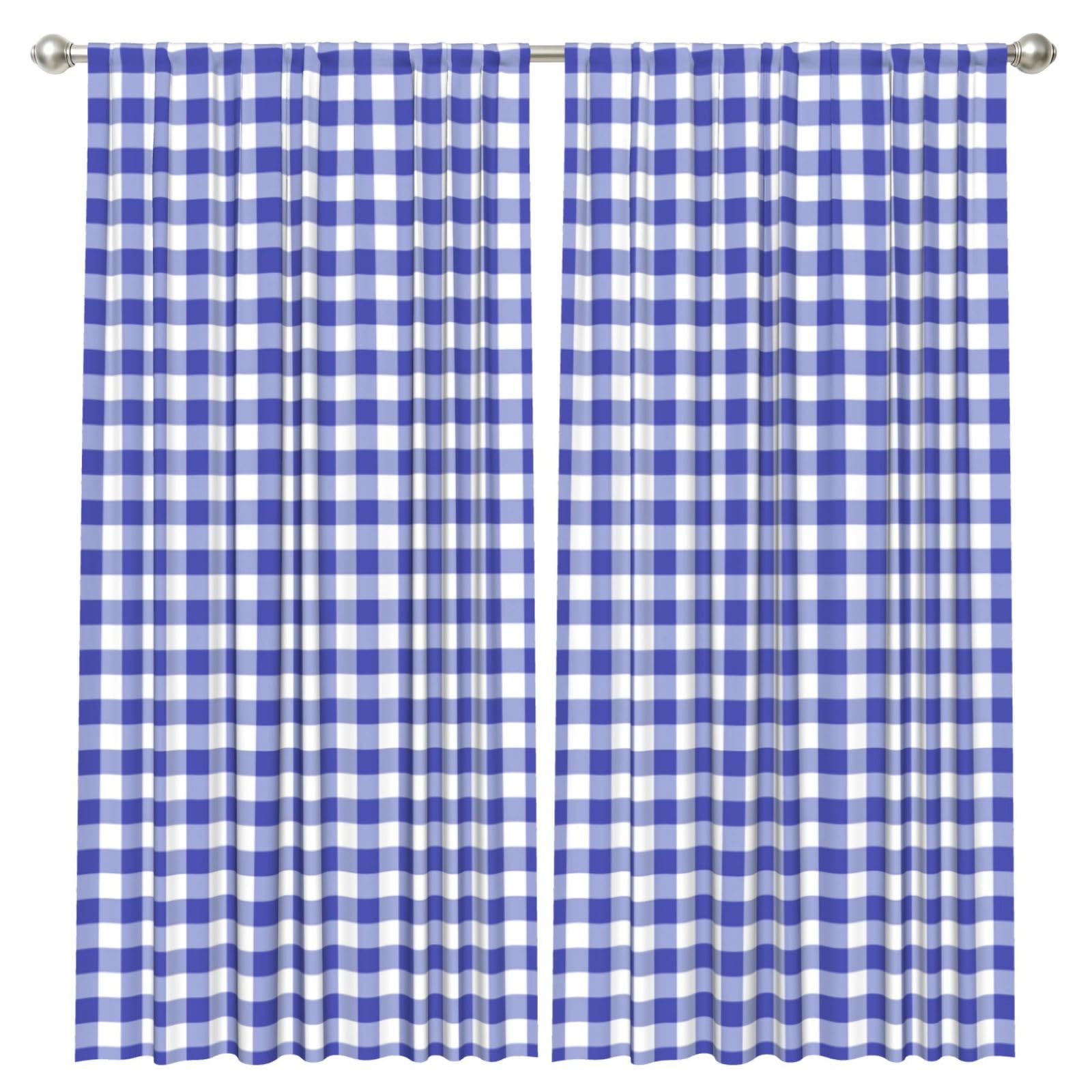 InOmak Royal Blue Checkered Lumbar, 2 Panels Window Curtains 52 x 84 Inch Blackout Curtains for Living Room Bedroom