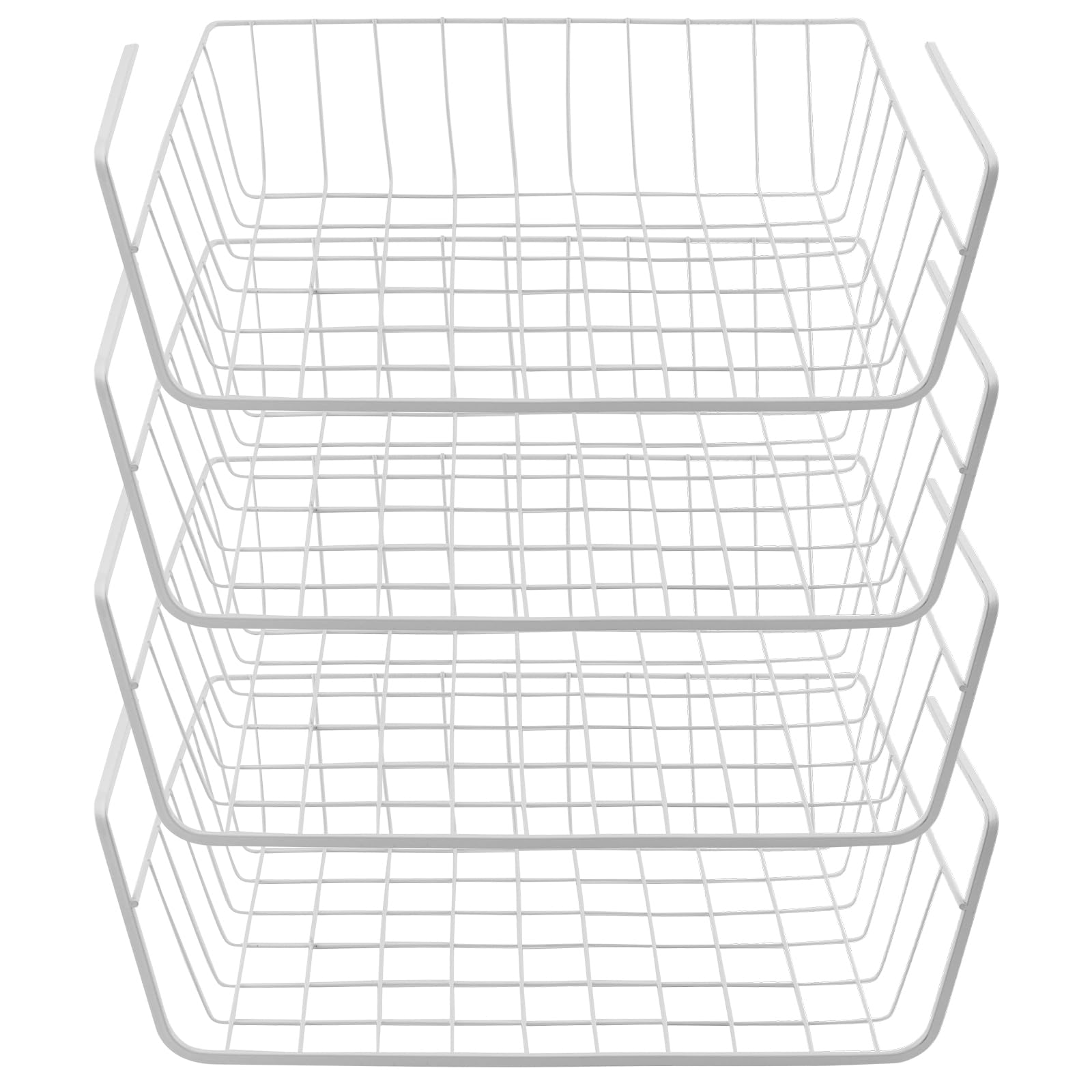 Juego de 4 cestas de metal para armario, color blanco, para armario, despensa, estantería, etc