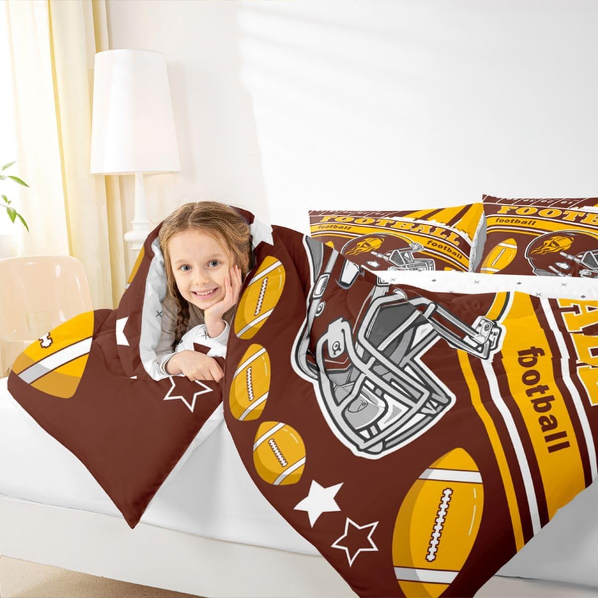 Feelyou Football Bedding Set Boys Girls Queen Size Rugby Sports Comforter Set Football City Duvet Women Men Gray Brown Yellow Decor - Image 6