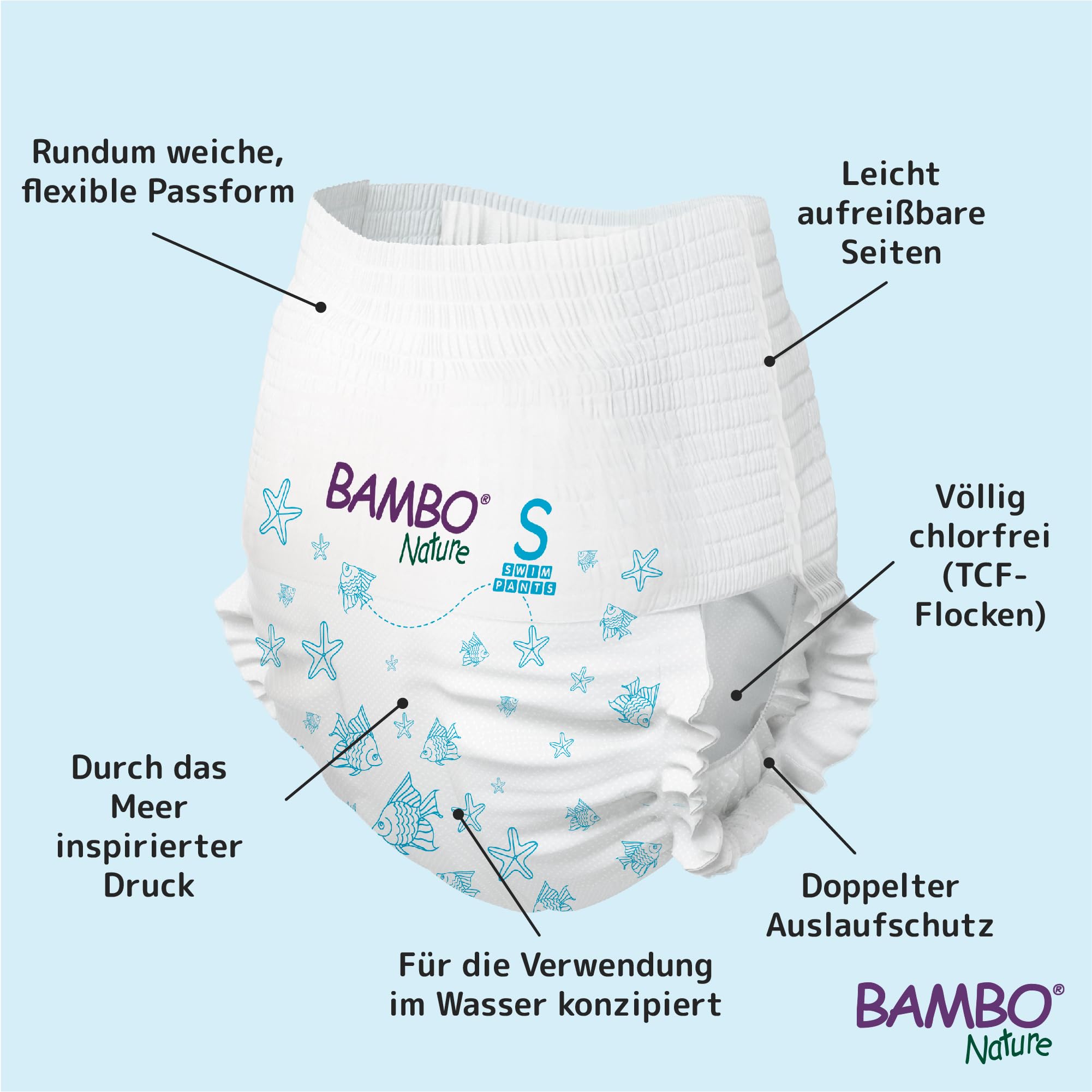 Bambo Nature Schwimmwindel Baby, Größe S (7-12 kg), Megapack 120 St. Windeln | Secure-Fit Einweg-Badehose | Auslaufsicherer Komfort beim Wasserspiel…