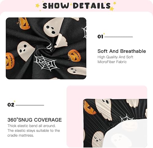 Miniatura 3 de Sábanas de cuna de murciélago de Halloween para bebés niños y niñas, sábanas ajustables para cuna, funda de cama para guardería, paquete suave y