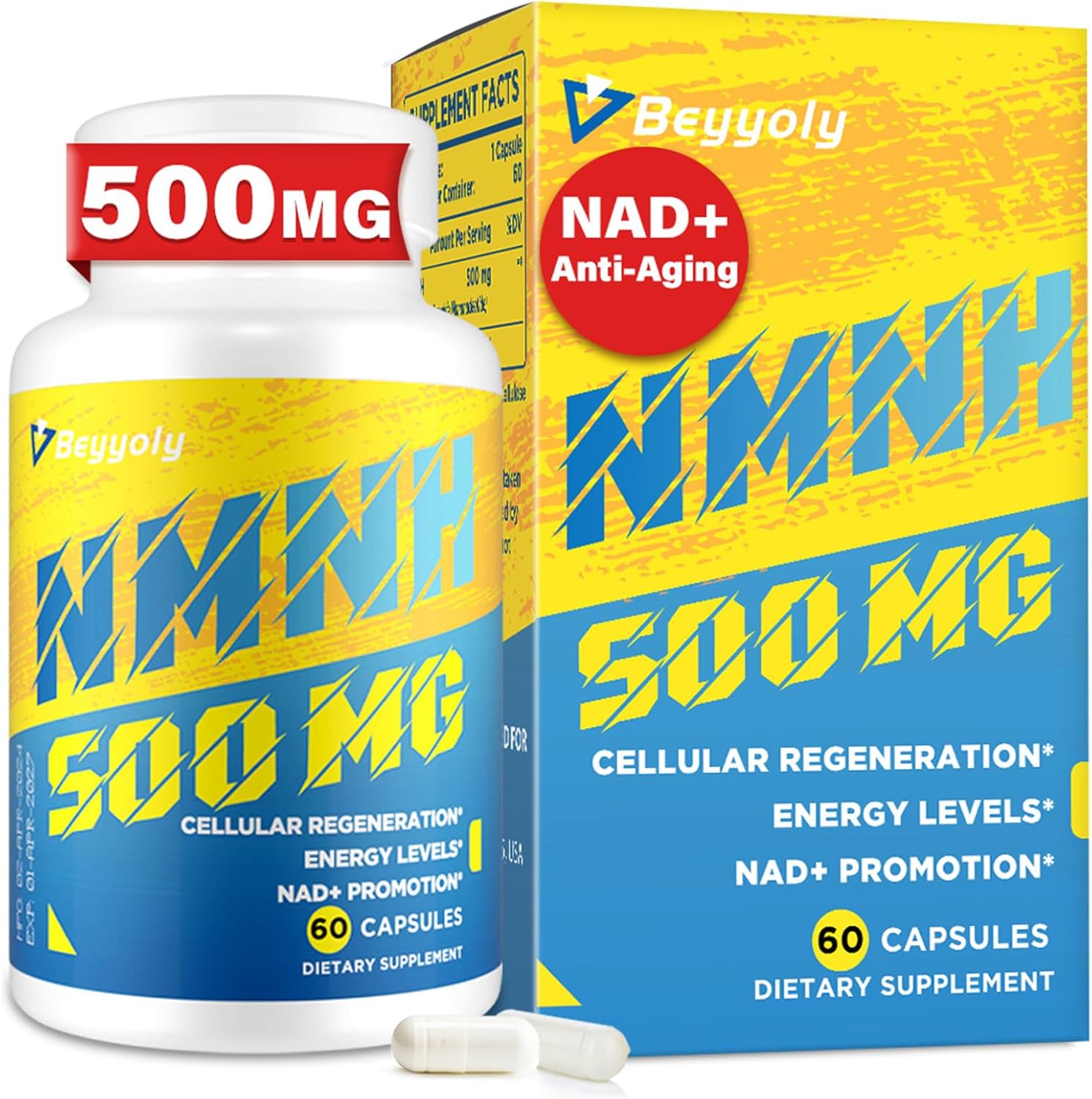 NMNH (NMN Supplement Alternative) NAD Supplements for Anti Aging, Energy, Immune, Focus (Dihydronicotinamide Mononucleotide) 500mg, to Boost NAD+ Levels As We Age, Pure Organic - 60 Capsules