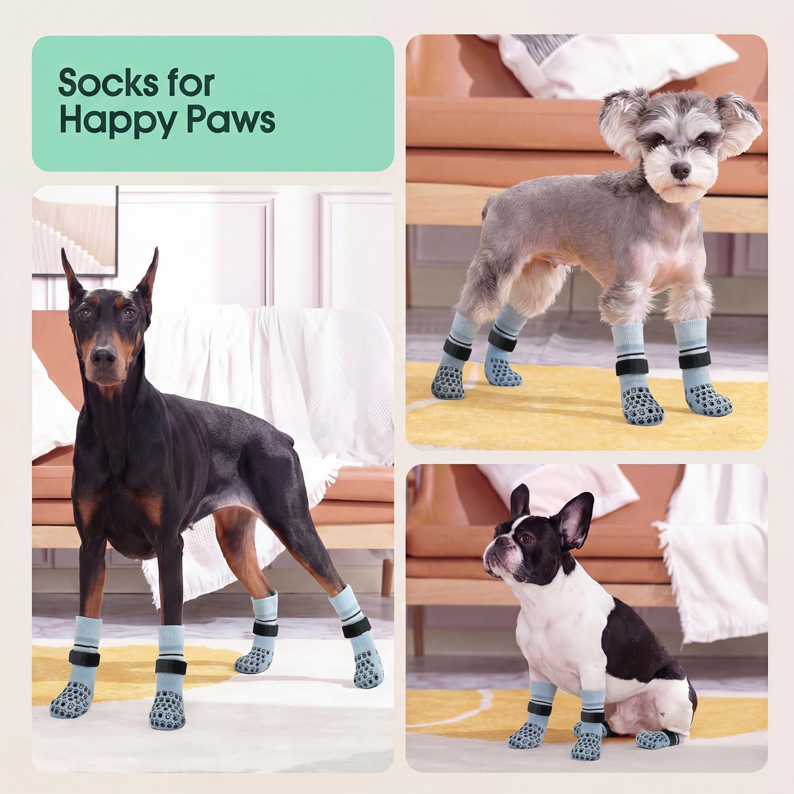 Kuoser Dog Socks, Non-Slip Dog Grip Sock for Hardwood Floors, No Twist Dog Boots & Paw Protectors 4 Pcs Anti-Scratch Hot Pavement Winter Snow Socks for Small Medium Large Senior Dogs, Grey M — view 7