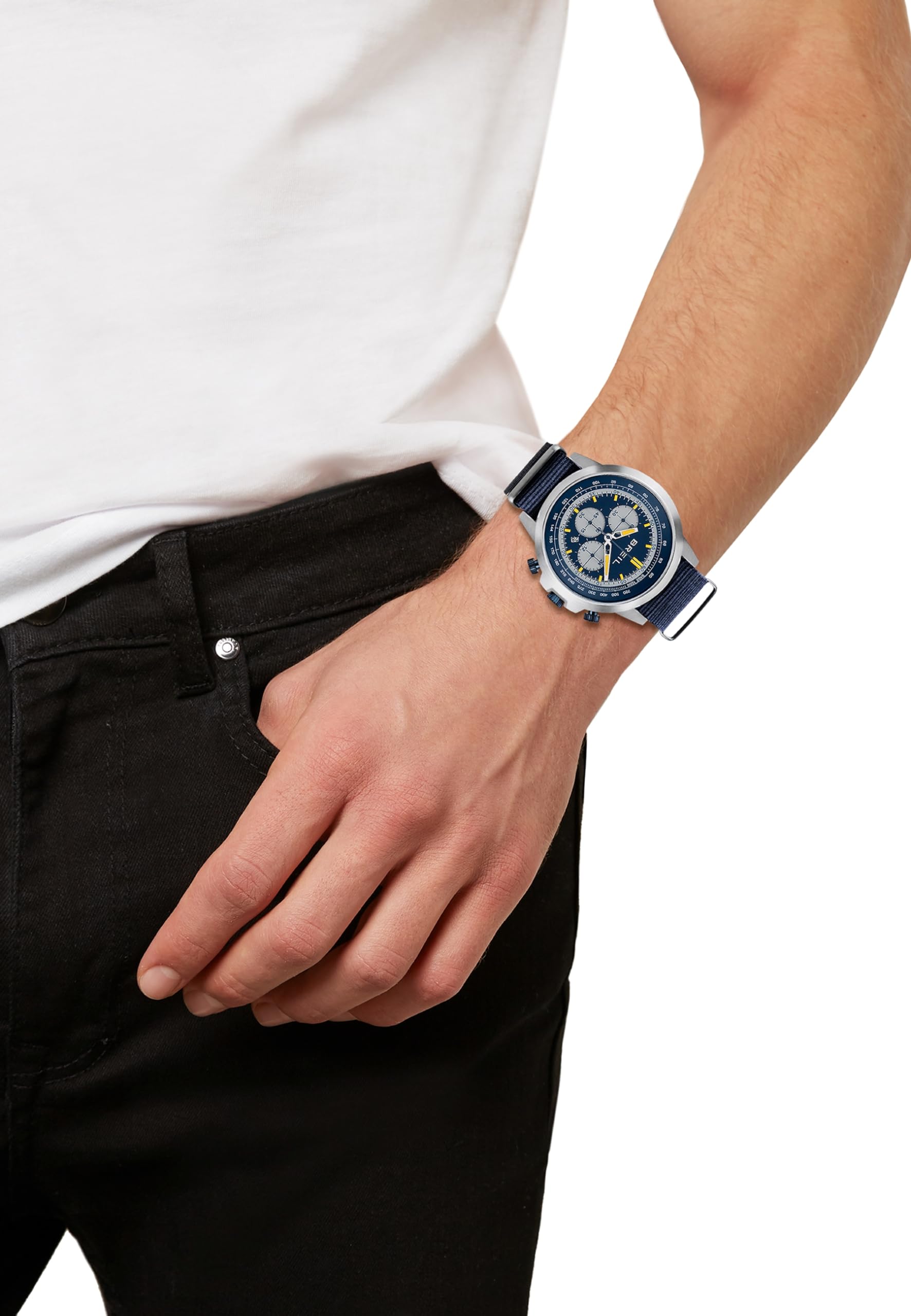 BREIL Reloj Hombre, Brazalete de Acero, Tela, Caja 46 cm