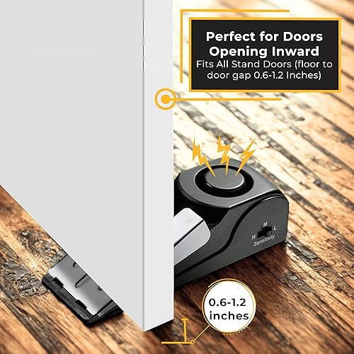 Miniatura 3 de Alarma de tope de puerta con tope de puerta de sirena de 120 dB para hogar y viajes, incluye alarma portátil de tope de puerta de viaje con
