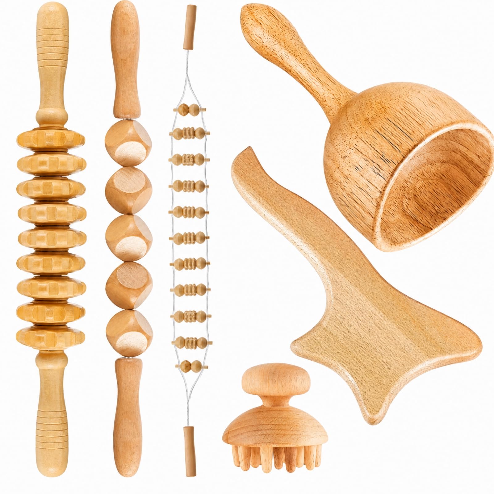 6 Pezzi Massaggire in Legno Manuale Durevole per Appassionati di Benessere, Casa, Recupero Personale, Stile B