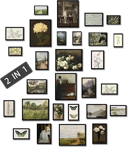 liflikwall 28 piezas de arte de pared de galería floral botánica campestre, pósteres vintage para estética de habitación, decoración de pared verde