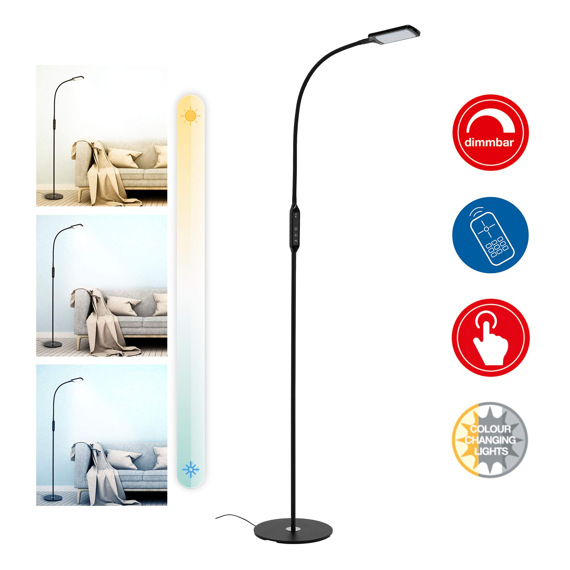 Briloner Leuchten lampa stojąca LED, ściemniana, pilot zdalnego sterowania, regulacja temperatury barwowej, 8 W, 700 lumenów, czarna, 8 W