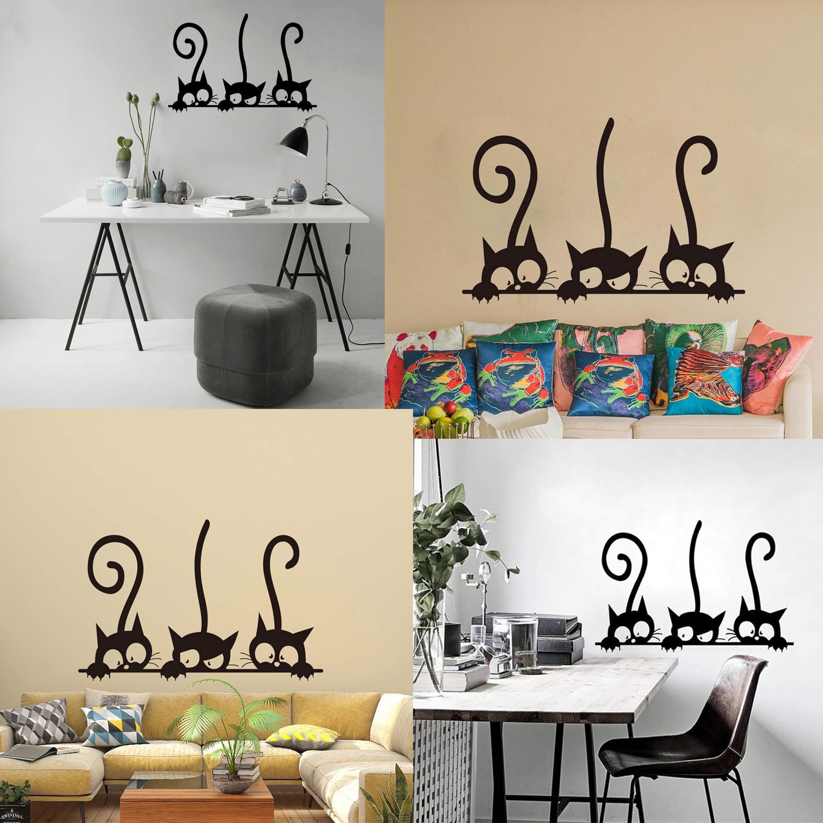 Combinación de Vinilos Gato, 8 Piezas Tres Negro Gato Pared Pegatinas, Pegatinas Desmontables Gato Papel, Adhesivo Mural Gatito, para la Decoración del Aula de Vidrio de la Habitación de los Niños
