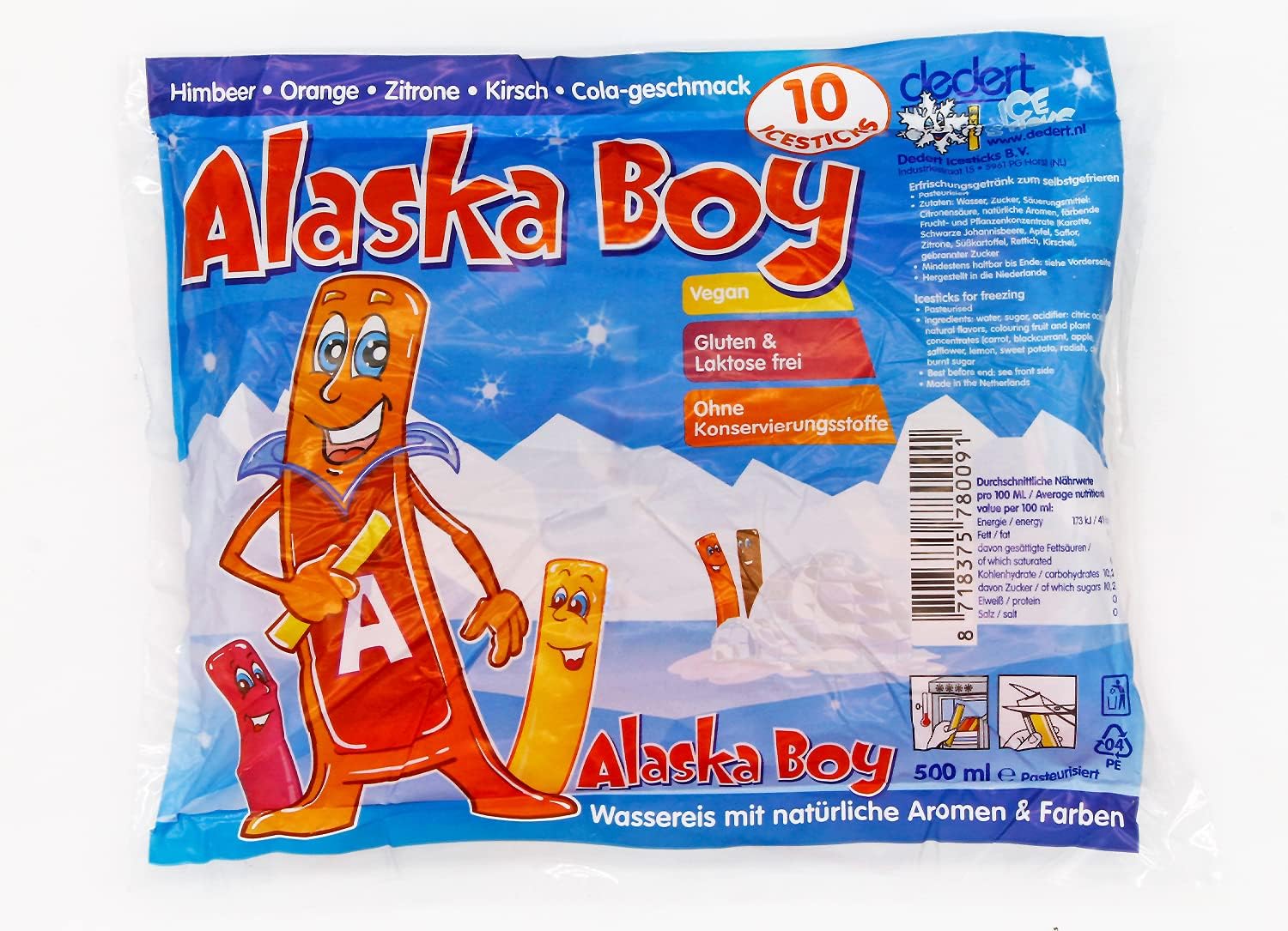 Alaska Boy Icesticks (20x 500ml) | 200x Wassereis mit je 50ml | zum einfrieren | vegan | glutenfrei | laktosefrei | Großpackung mit 5x verschiedene Geschmacksrichtungen