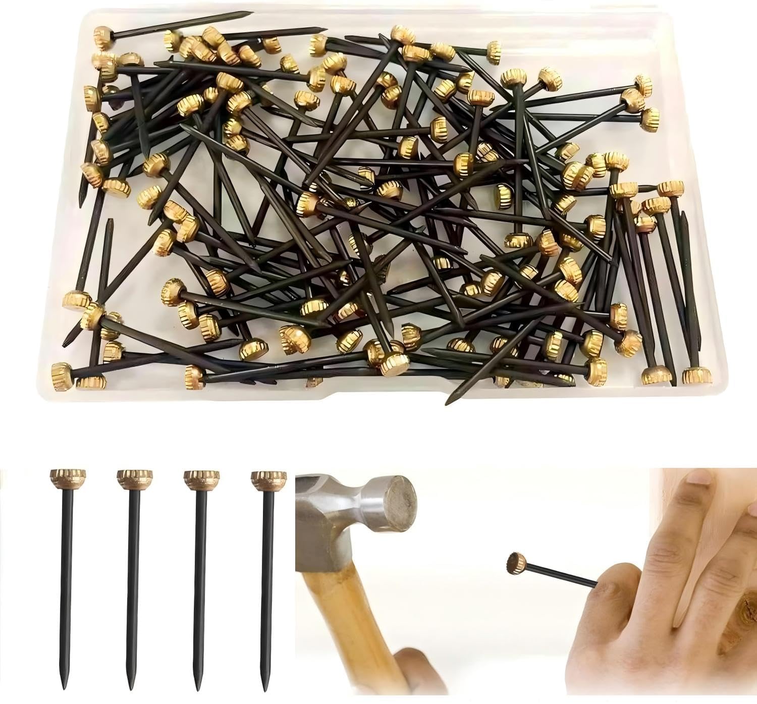 40 PCS Picture Pins Nails, Picture Hanging Nails for Wall Pins Brass Head Frame Nail Hook Pin for Hanging Pictures Photo Frame(4x25mm)