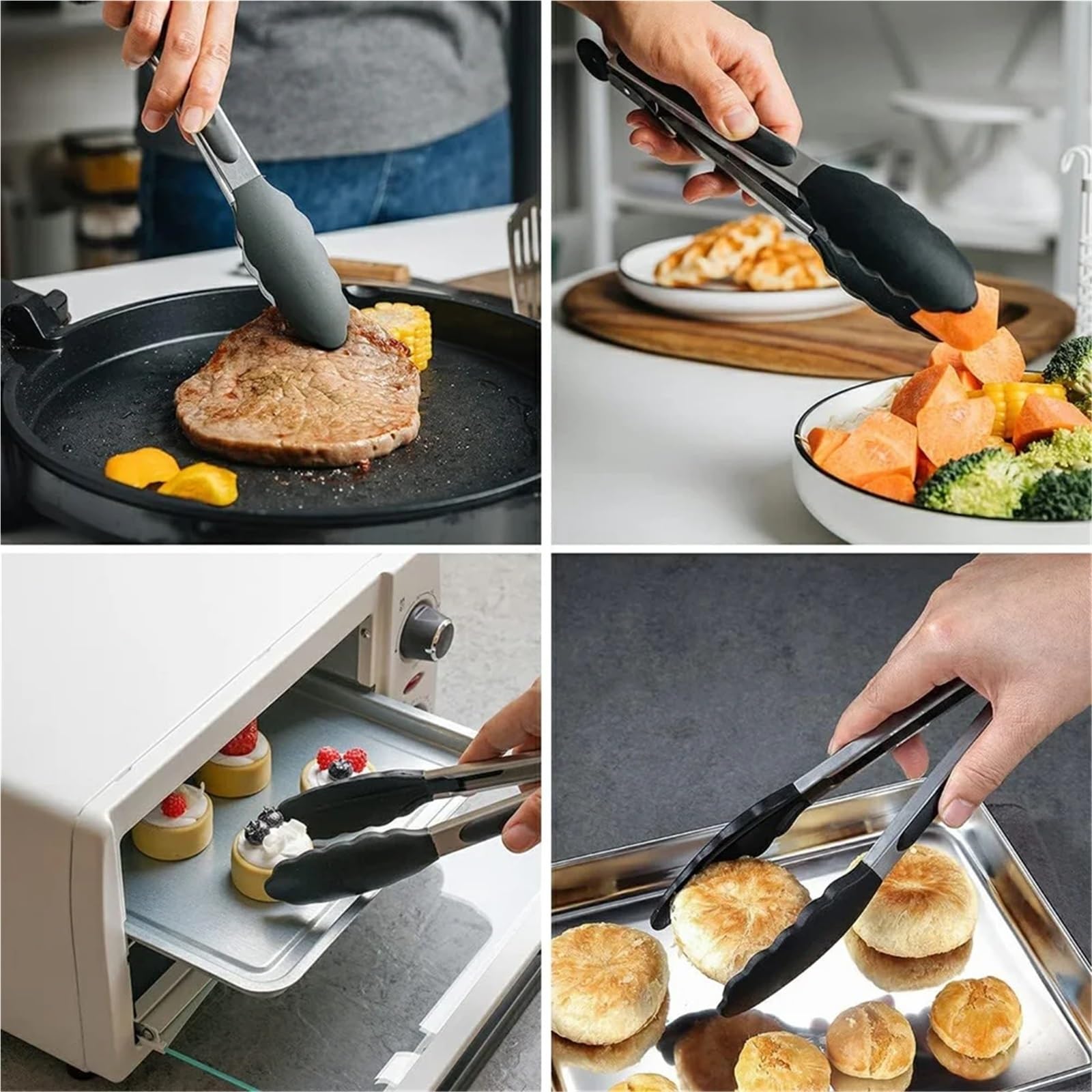 2-teiliges Set Lebensmittel-Silikon-Grillzange, Küche, Kochen, Salat, Brot, Zange, Antihaft-Grillzange, Steakzange, Edelstahl-Werkzeuge