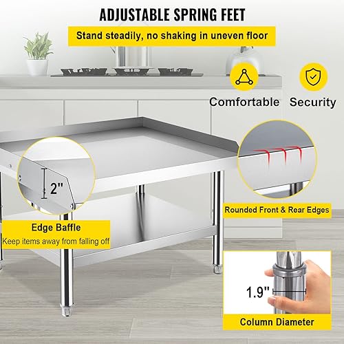 Miniatura 5 de VEVOR Soporte de parrilla de acero inoxidable, mesa de acero inoxidable de 36 x 30 x 24 pulgadas, mesa de soporte para parrilla con estante inferior