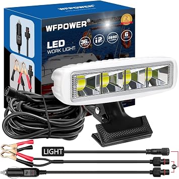 WFPOWER Clip On Spot Light for Boat, 6.3 Inch White Boat Spotlight Marine LED Waterproof Lights for Night Fishing, Spotlight for Kayak Bass Jon Fishing T-top Deck Docking Spreader Truck RV 12V