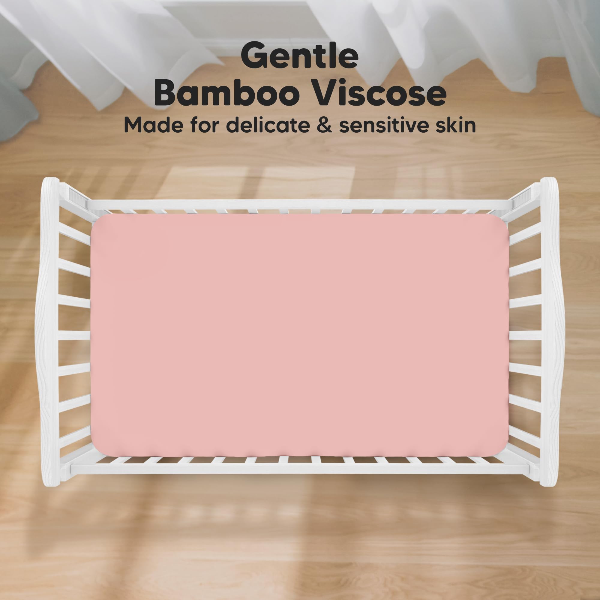 Lot de 2 draps-housse pour lit bébé, draps ajustés en viscose de bambou, neutres et adaptés aux garçons et filles, compatibles avec les matelas de berceau, lit enfant et tout-petit, rose