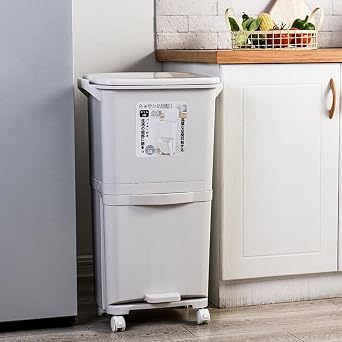 Greenfields 38L Vertical Recycling Bin with Dual Compartments & Wheels – Hands-Free Pedal Trash Can for Dry & Wet Waste Separation – Slim & Durable Waste Bin for Kitchens and Small Spaces