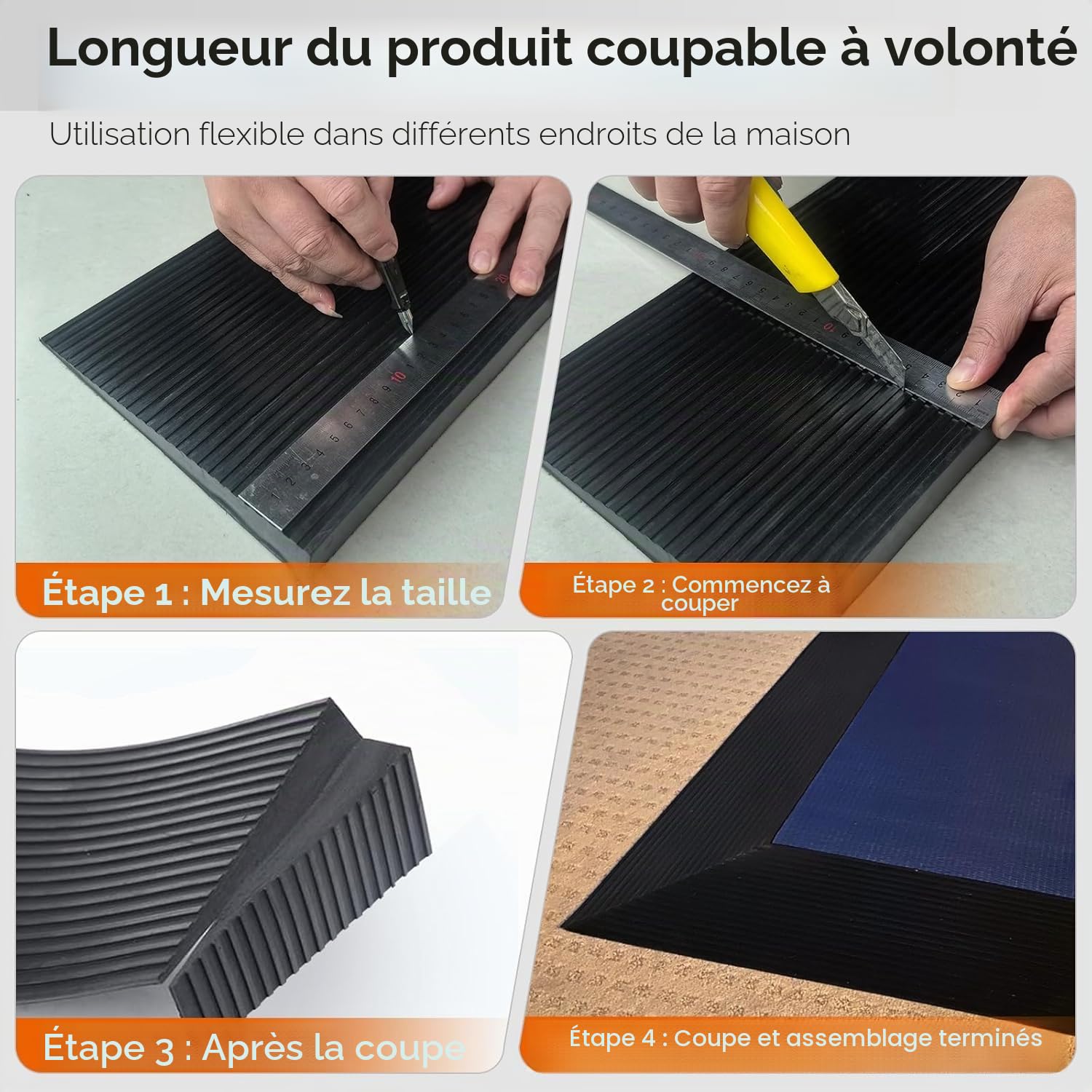 Rampe de seuil de 1,5 cm, en Caoutchouc antidérapant | pour portes, allées, salle de bain, piédestal surélevé pour fauteuils roulants, scooters, déambulateurs