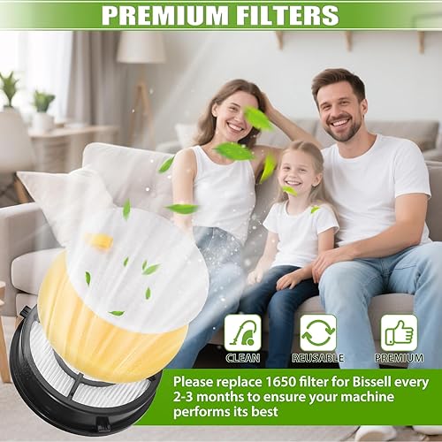 Miniatura 5 de Filtro de repuesto 27909 1650 compatible con borrador de pelo de mascotas Bissell Turbo Pro/Plus Febreze 27909 1650 1650A 2281 2475 2790 2817 vacío,