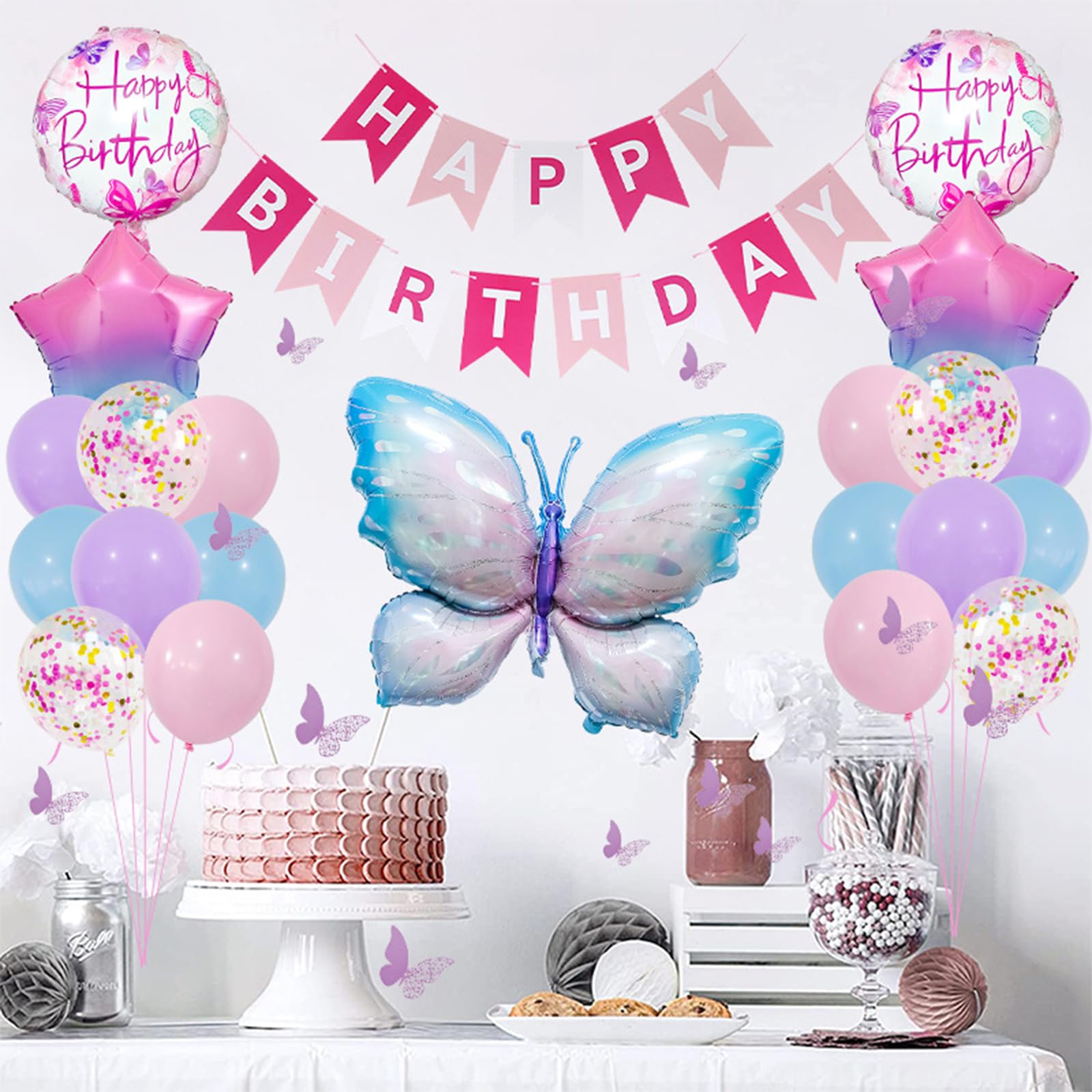 VBS Schmetterlings-Feenflügel-Banner – Rosa, 180x127 Cm, Inkl. Seil, Für Geburtstags- & Babypartys