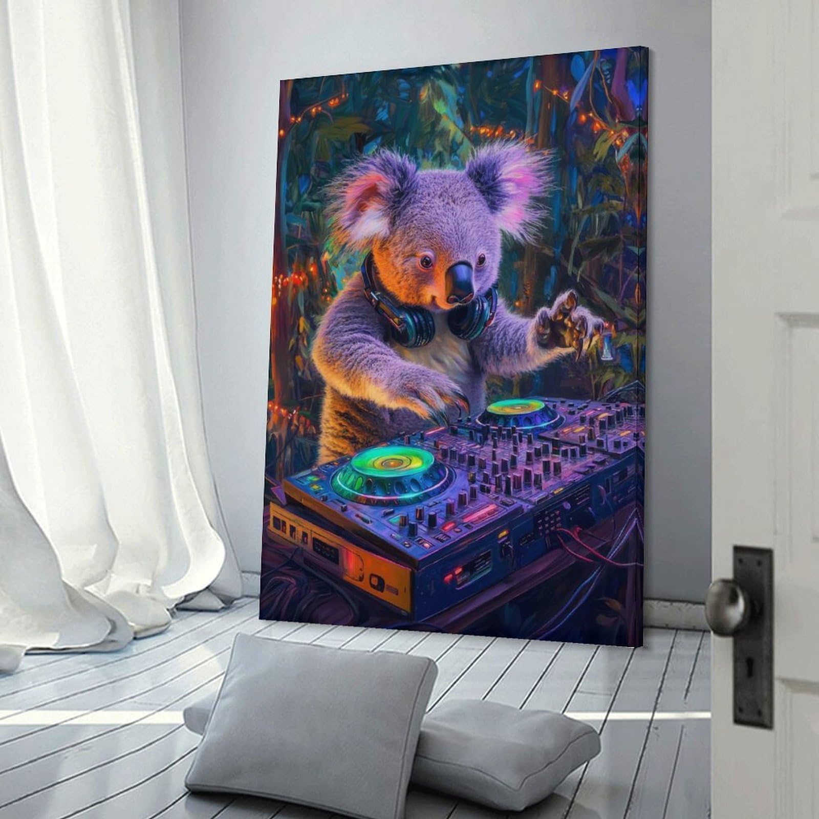 Junmoney Koala DJ Decorative Wall Artwork, 24x36inch(60x90cm), for Corridors, Hallways Or Apartment Entries, Home Artwork for First Impressions