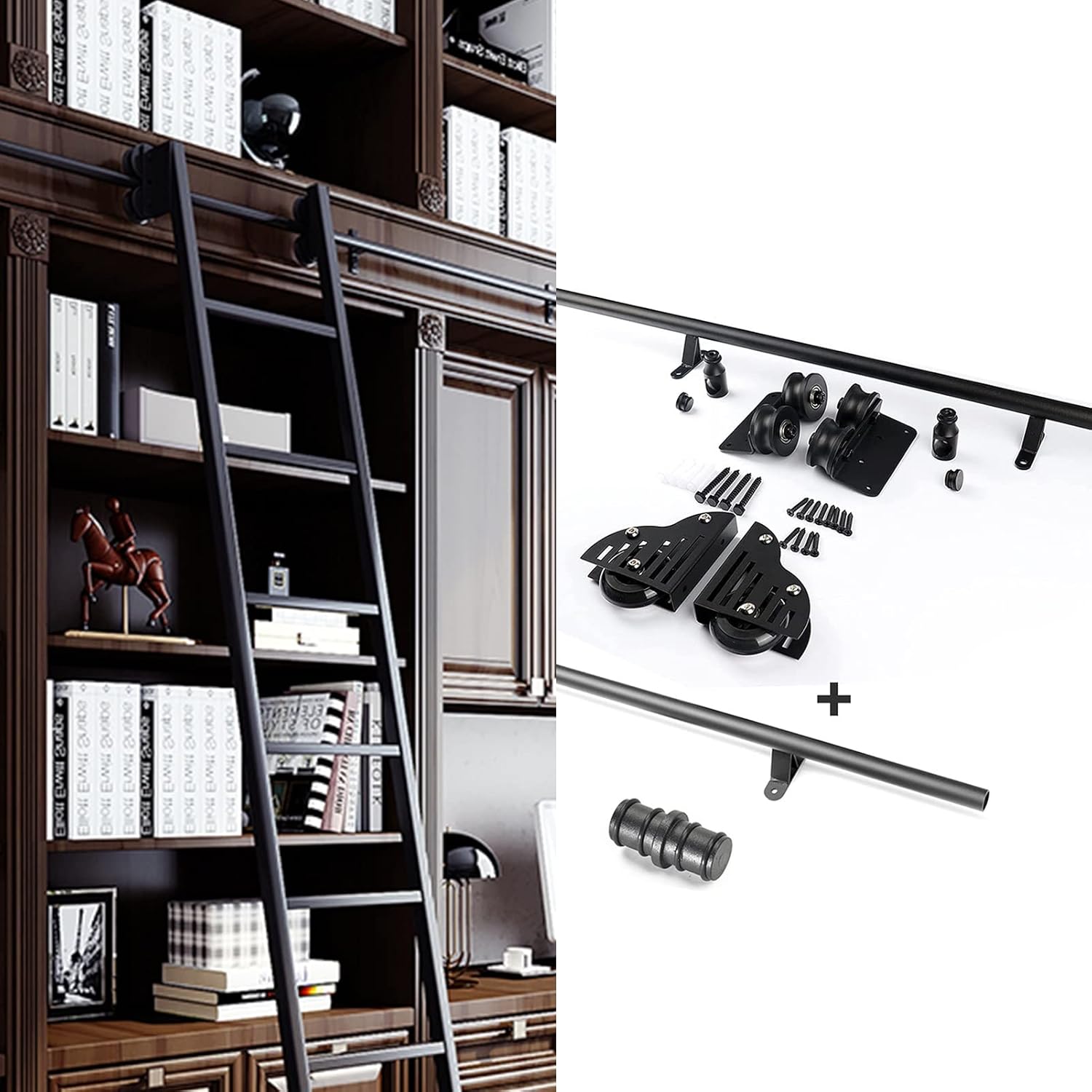 Rolling Ladder Hardware Library Sliding Ladder Hardware Kit, 3.3ft-20ft Mobile Ladder Track for Home/Indoor/Loft, with Floor Roller Wheels (No Ladder) (Size : 16ft/500cm Track kit)