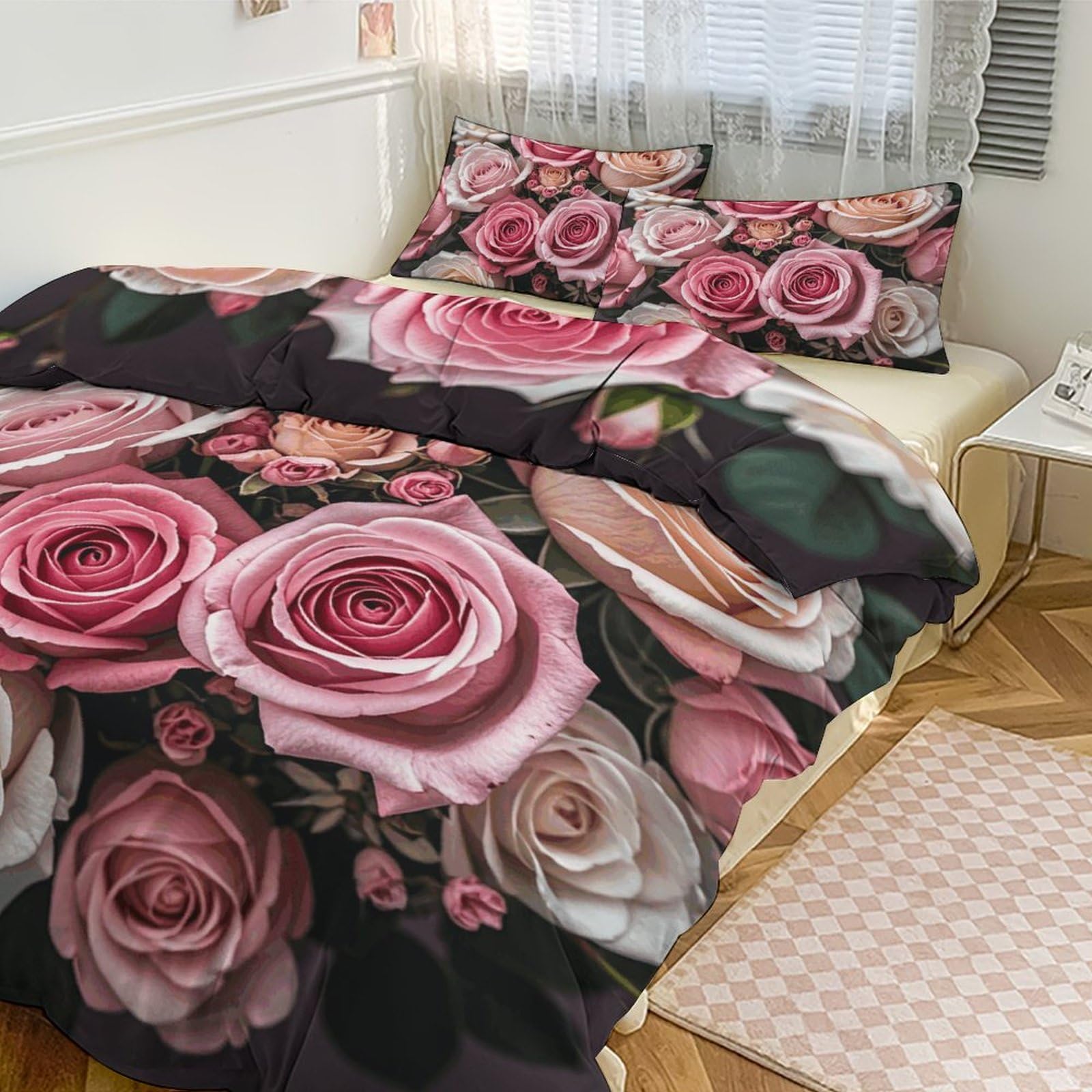 Parure de lit 3 pièces motif léopard rose pour maison et hôtel