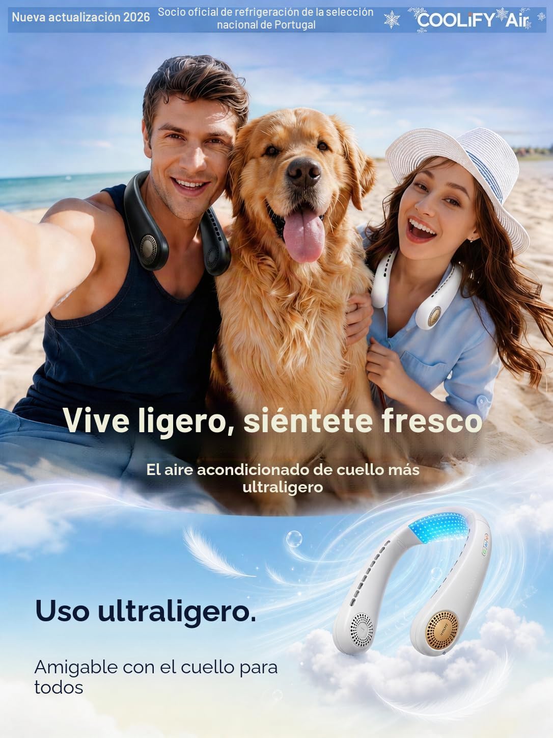TORRAS COOLiFY Air 2025 - Ventilador de cuello con aire acondicionado mejorado, refrigeración Pro de doble flujo de aire, ventilador portátil ultraligero recargable, ventilador de refrigeración