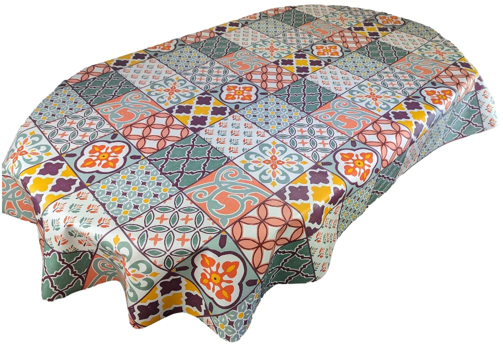 Karina Home Oval Porto Tiles Multi Wipe Clean Tablecloth Vinyl PVC (180cm x 140cm)