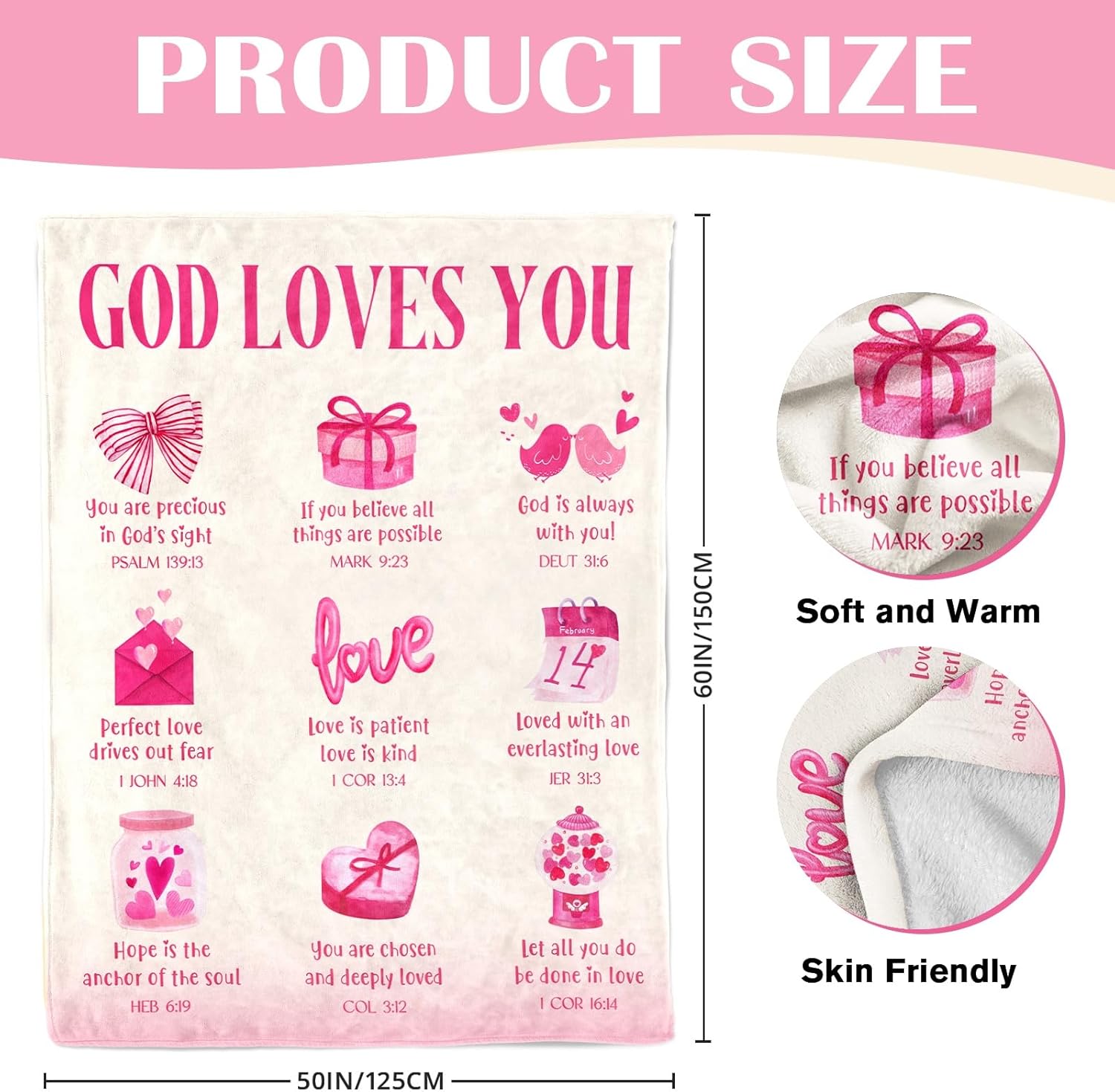 Teen Girl Gifts Trendy Stuff - Baptism Gifts for Girl - Christian Gift for Teenage Girls - Daughter, Granddaughter, Niece, Sister Gift On Valentines Day Christmas Birthday - Love Blanket 50'' x 60'' - Image 6