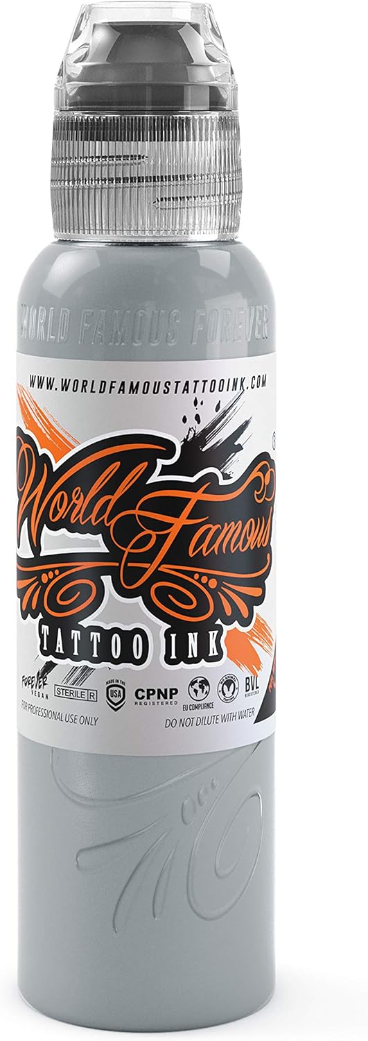 World Famous Grey Tattoo Ink, Vegan and Professional Ink, Made in USA, Rolling Stone Grey, 4 oz